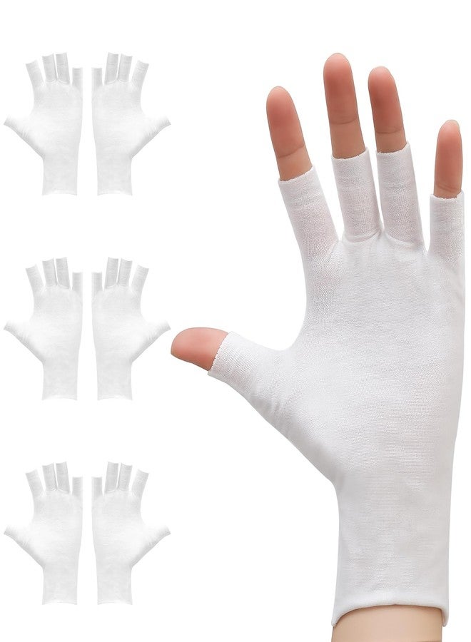 Clofiak 3 Pairs White Fingerless Gloves, 100 Cotton Eczema Gloves, Thin Moisturizing Cut Gloves, Overnight Hydration Fits Most Dry Hands, Eczema Gloves - Image 1